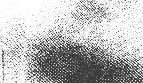 Black and White Halftone Grunge Texture Vector Background with Distressed Grainy Dot Pattern for Retro Graphic Design