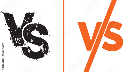 Versus VS logo set featuring grunge comic style and modern flat design for competition and battle comparison vector illustration