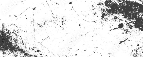 Gritty black and white grunge vector texture background with ink splatters scratches and weathered distressed elements for design overlays