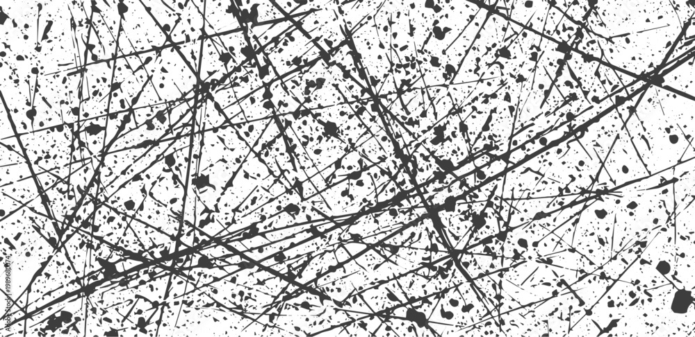 Obraz premium Black and White Grunge Texture with Scratched Lines and Ink Splatter Vector Background