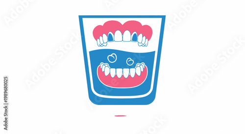 Humorous Cartoon Dentures Soaking in a Glass of Water on Isolated White Background