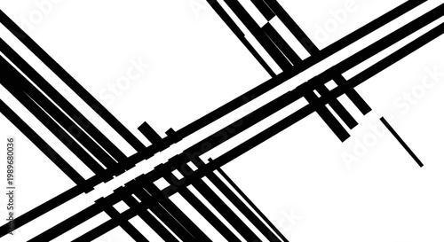 Abstract Geometric Pattern of Intersecting Thick Black Lines on White Background, Modern Striped Design