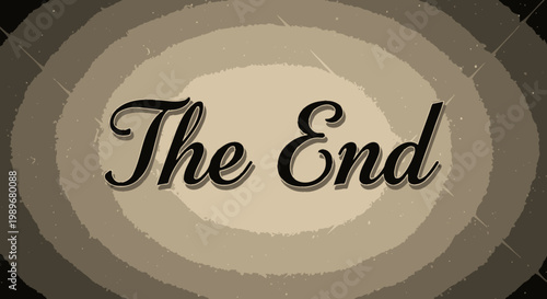 The End Title Card Cinematic Screen with Vintage Film Strip Grunge Effect Background