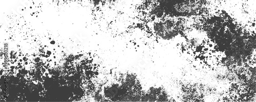 Black and White Abstract Grunge Vector Texture Background with Splatter and Halftone Effects