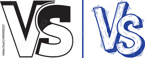 Versus VS logo set with flat black and hand-drawn blue 3D styles for competition and comparison vector