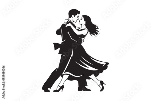 Elegant ballroom dancing couple silhouette for romance and arts concept.