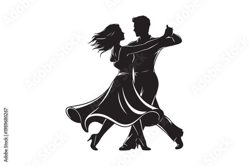Elegant ballroom dancing couple silhouette for romance and arts concept.