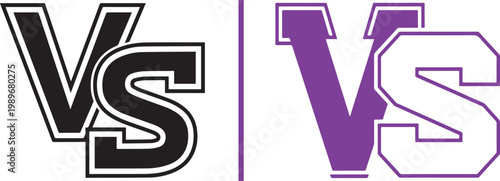 Versus VS letters logo vector set in black and purple for sports competition and gaming battle comparison