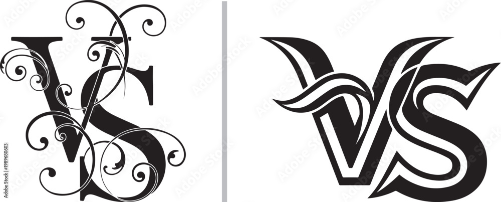 Fototapeta premium VS monogram vector illustration set featuring elegant floral flourishes and bold modern typography for competition branding