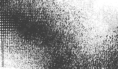 Abstract Black and White Grunge Texture Background with Halftone and Grain Effects