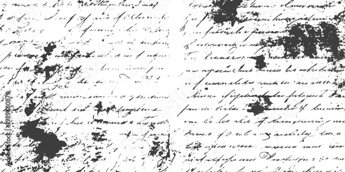 Vintage Handwritten Script Background with Ink Splatters and Grungy Antique Texture Vector Illustration