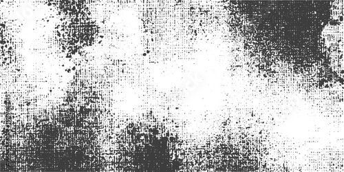 Black and White Distressed Canvas Texture Vector with Gritty Grunge Pattern and Weathered Ink Splatter Effects