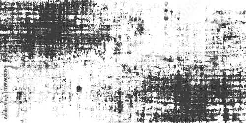 Abstract Black and White Grunge Texture Background with Distressed Halftone and Canvas Pattern for Graphic Design