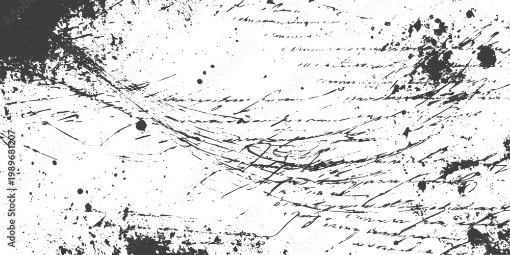Obraz premium Black and White Grunge Texture with Ink Splatters and Abstract Handwriting Script