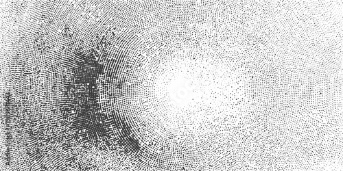 Abstract Black and White Circular Halftone Texture with Radial Engraving Effect Vector Background