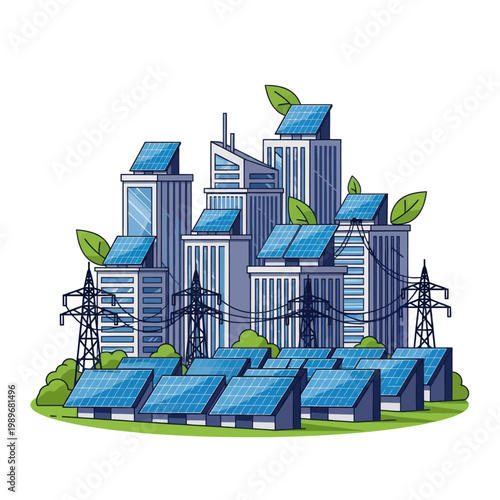 Modern city powered by solar energy with renewable resources and sustainable infrastructure