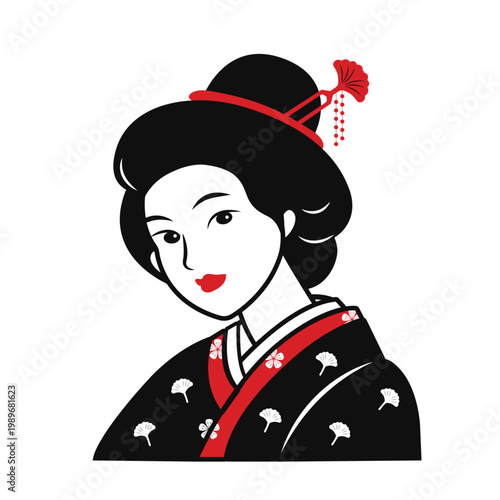 Japanese geisha woman mascot illustration traditional style