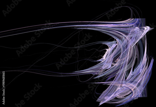 Vibrant digital fractal art featuring glowing blue, cyan, and golden light trails swirling around a central dark void. Energetic cosmic motion background.