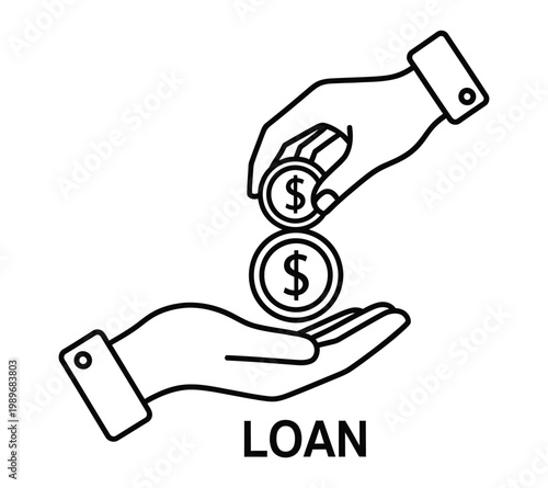 Line art illustration depicting a financial transaction specifically a loan or monetary exchange between two hands