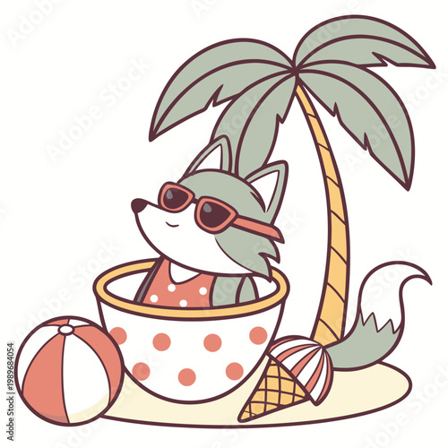 Playful Bashful Wolf design, styled with in a teacup and Beach Bliss shades in a Summer Vacation setting