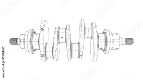 Engineering diagram of a mechanical crankshaft used in engines