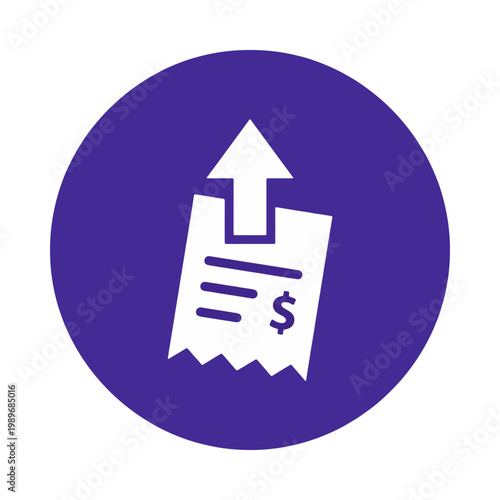 Minimalist Purple Circle Receipt Upload Arrow Dollar Icon for Invoice Submission Tax Filing and Expense Report Upload Concept on Transparent Background for Finance App and Web Interface Design