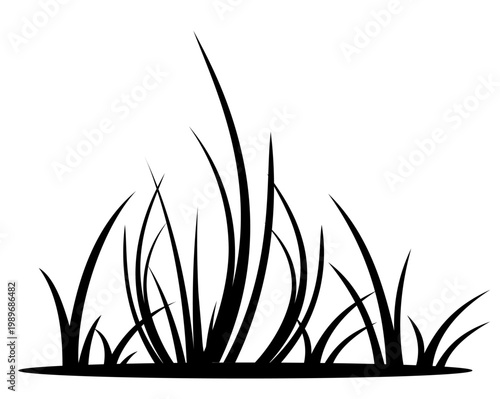 Green grass silhouette vector illustration with wild blades on white background