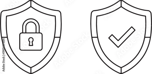 Art & Illustration, Security protection shields with lock and checkmark icon.