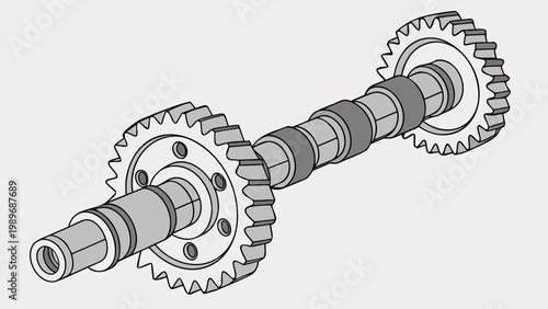 Bild auf Leinwand Camshaft with gears illustration, camshaft