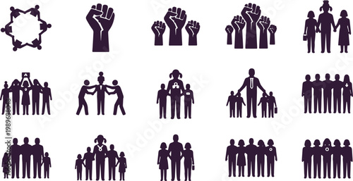 Diverse group of people silhouettes representing community unity and social connection diverse figures.