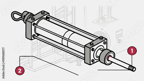 Isometric illustration of a hydraulic cylinder