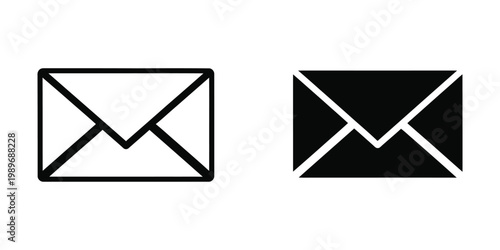 Contrasting designs of envelope icons in white and black color schemes with diagonal stripes