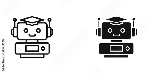 Graduation-themed robot icons with different color schemes
