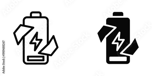 Battery icons showing charging and discharging processes with lightning symbols