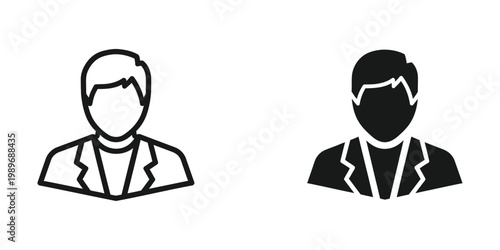 Contrasting silhouettes of two formally dressed individuals with lanyards