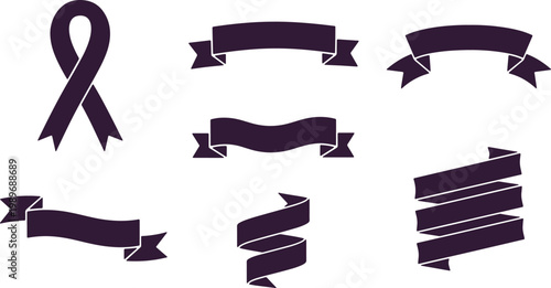 Ribbon set for awareness campaigns and decorations various styles and shapes on transparent background.
