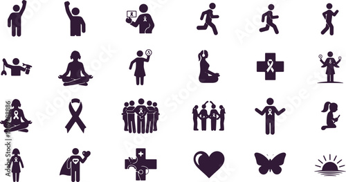 People icons and symbols representing activity health and community support.