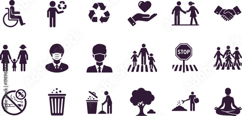 Social responsibility and community icons on transparent background for human relations and public service concepts.