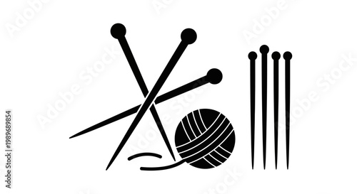 Knitting Needles and Yarn Ball - Crafting and Hobby Icon