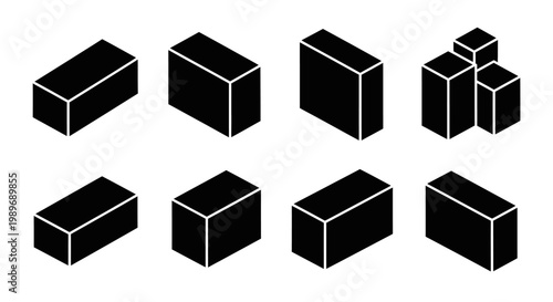 Isometric Black Blocks Set, 3D Geometric Shapes Collection, Minimalist Design Elements
