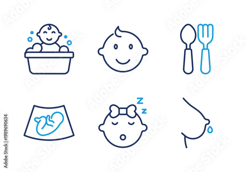 Newborn and Baby Care thin line icon set. Minimal web icons