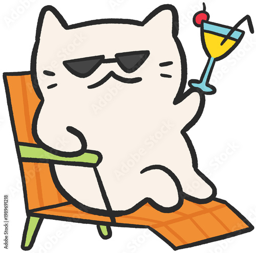 Bild auf Leinwand Illustration of Cute Cat Relaxing on Beach Chair
