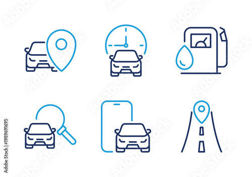 Car Search and Monitoring thin line icon set. Minimal web icons