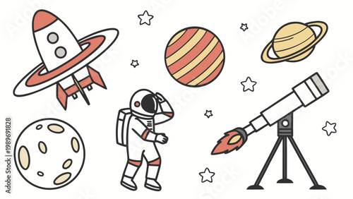 Outer space exploration elements and astronomy