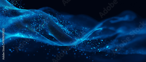 Dark Blue Abstract Technology Wave with Glowing Particle Effect