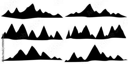 Set of natural mountain silhouettes isolated flat on white background, vector