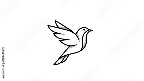 Canvastavla Minimalist Dove Flying Icon, Simple Line Art Bird Silhouette, Symbol of Peace an