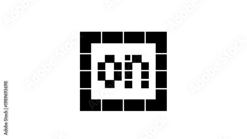 Pixelated Om Symbol in Square Frame, Digital Sacred Icon