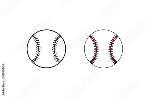 Baseball Ball Icon Outline And Color Stitch Design Set