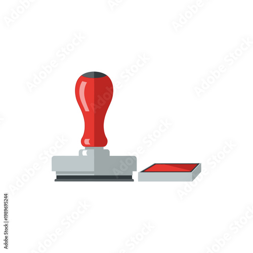 A red rubber stamp with a red ink pad isolated on a white background, representing official approval and paperwork